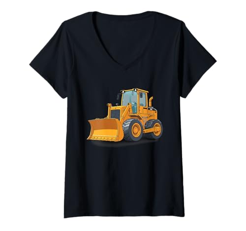 Damen Cartoon Bulldozer Baufahrzeug Grafik T-Shirt mit V-Ausschnitt Damen Cartoon Bulldozer Baufahrzeug Grafik T-Shirt mit V-Ausschnitt von Things of the World - Construction Vehicle