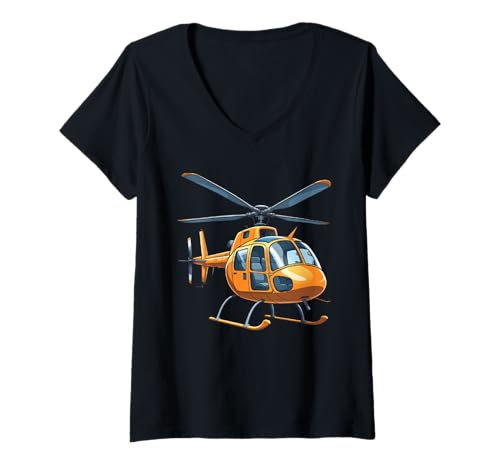 Damen Cartoon Hubschrauber Illustration für Kinder T-Shirt mit V-Ausschnitt Damen Cartoon Hubschrauber Illustration für Kinder T-Shirt mit V-Ausschnitt von Things of the World - Helicopter