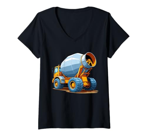 Damen Cartoon Betonmischer Illustration T-Shirt mit V-Ausschnitt Damen Cartoon Betonmischer Illustration T-Shirt mit V-Ausschnitt von Things of the World - Truck