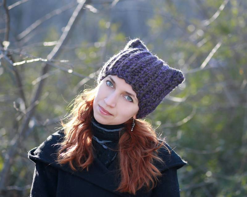 Gehäkelte Katzenohren Mütze Lila Braun Grobstrick-Mütze von ThingsFS