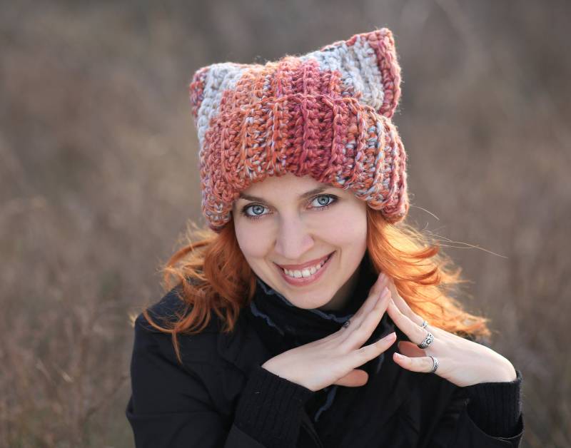 Orange Winter Tier Hut Mit Ohren Unisex Erwachsene Häkeln von ThingsFS