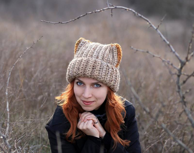 Teddy Bär Mütze Niedlich Beige Senf Baggy Strick Beanie Unisex Erwachsene Gehäkelt Katzenohren Kostüm Revers Eule Winter Petrol Beliebtes Artikel von ThingsFS