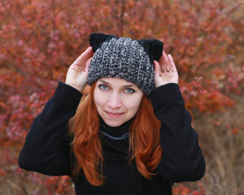 Gehäkelte Katzenohren Mütze Graue Wintermütze von ThingsFS