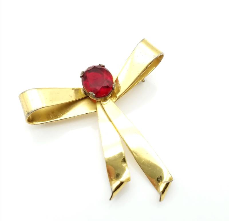 14K Gold Vermeil Sterling Silber Roter Kristall Bogen Brosche von ThingsGrandmaKept