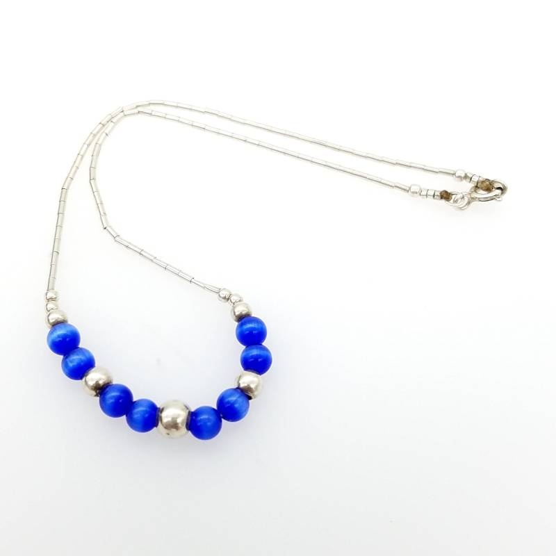 Blaues Katzenauge-Fußkettchen Oder Armband Aus Sterlingsilber - 26 cm von ThingsGrandmaKept