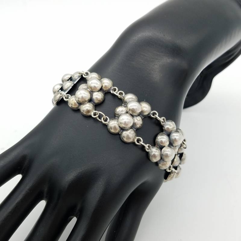 Frühes Signiertes Prieto Mexico Sterling Cluster Bead Ball Panel Armband - 20 cm von ThingsGrandmaKept