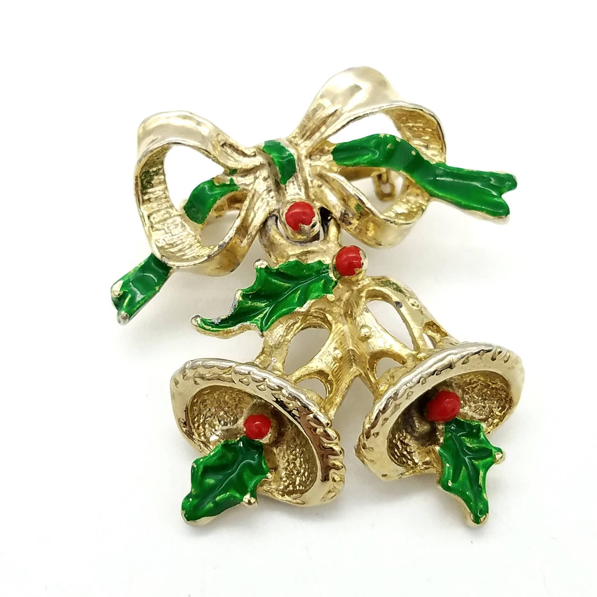 Goldene Weihnachts Brosche & Schleife Mit Stechpalme Und Beere von ThingsGrandmaKept