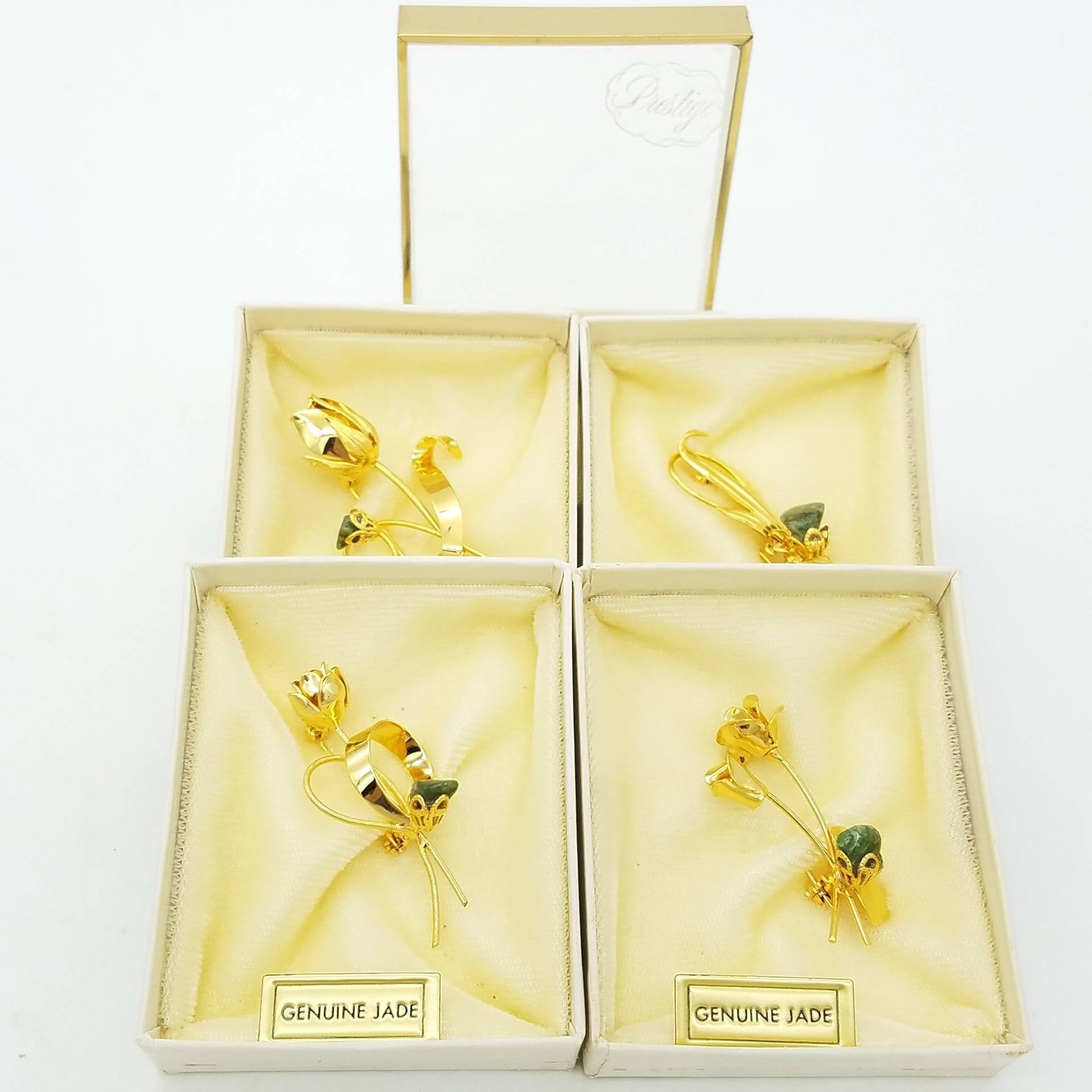 Prestige By Coro Vergoldete Blumenbroschen Mit Echten Jade-Akzenten - Ihre Wahl Der Stile von ThingsGrandmaKept