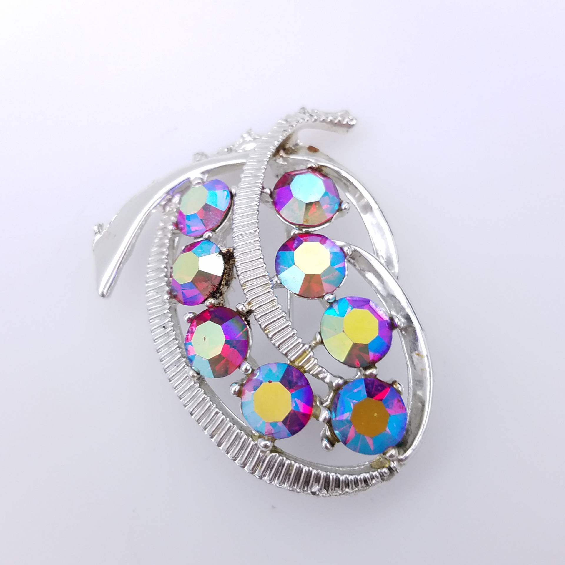 Rot & Rosa Aurora Borealis Strass Silber Ton Abstrakte Brosche von ThingsGrandmaKept