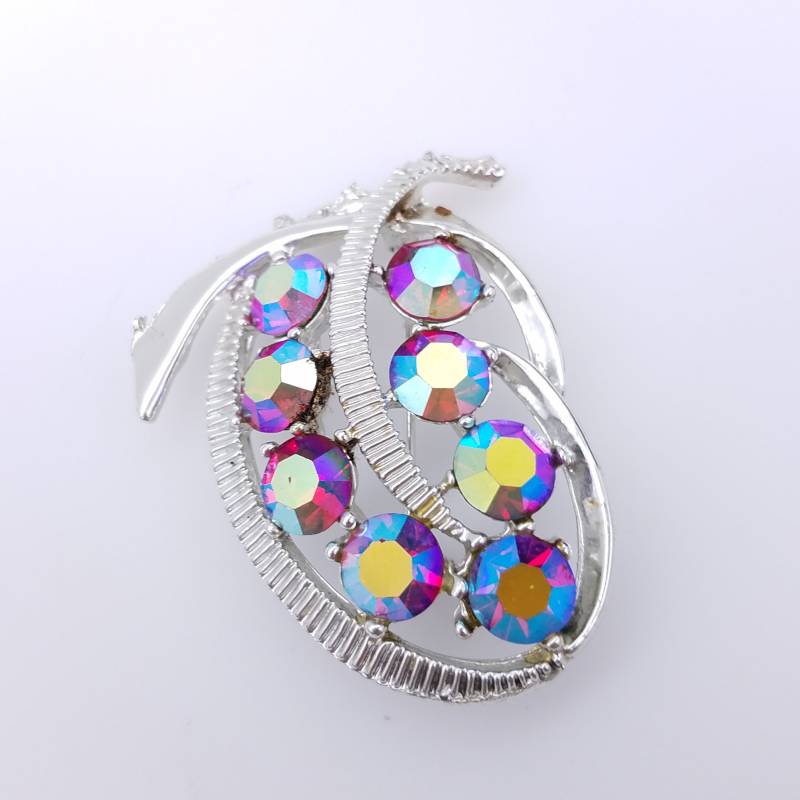 Rot & Rosa Aurora Borealis Strass Silber Ton Abstrakte Brosche von ThingsGrandmaKept