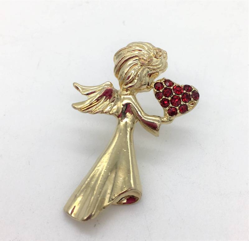 Ivv Goldton & Emaille Engel Mit Kerze Brosche von ThingsGrandmaKept