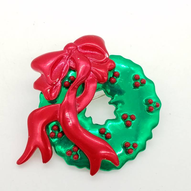 Vintage Rot & Grüne Weihnachtskranz Brosche - Old Stock Vintage Rot & Grüne Weihnachtskranz Brosche - Old Stock von ThingsGrandmaKept