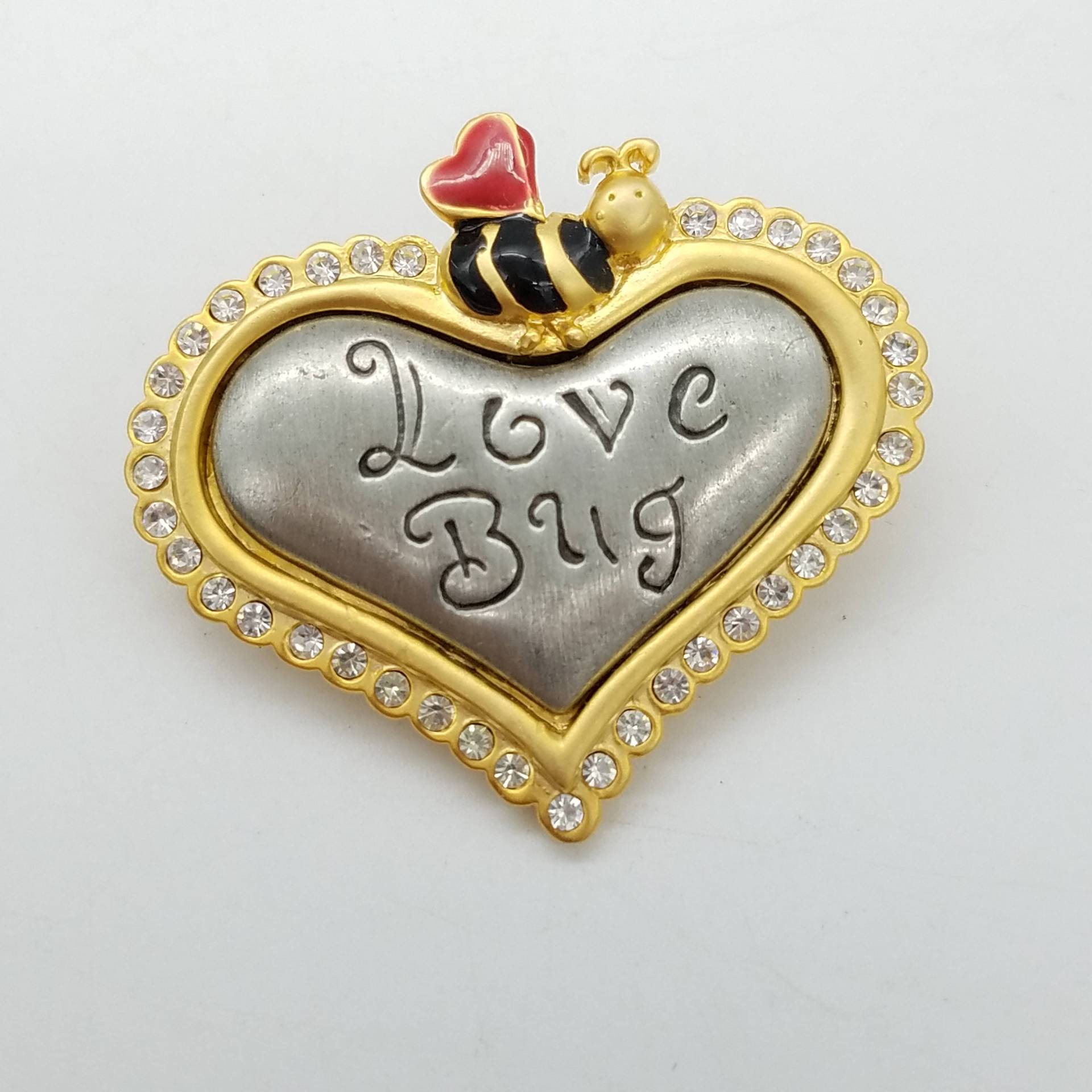 Vintage Strass, Emaille & Dual Tone Silber Und Gold Valentine's Love Bug Brosche Signiert Ajmc Vintage Strass, Emaille & Dual Tone Silber Und Gold Valentine's Love Bug Brosche Signiert Ajmc von ThingsGrandmaKept