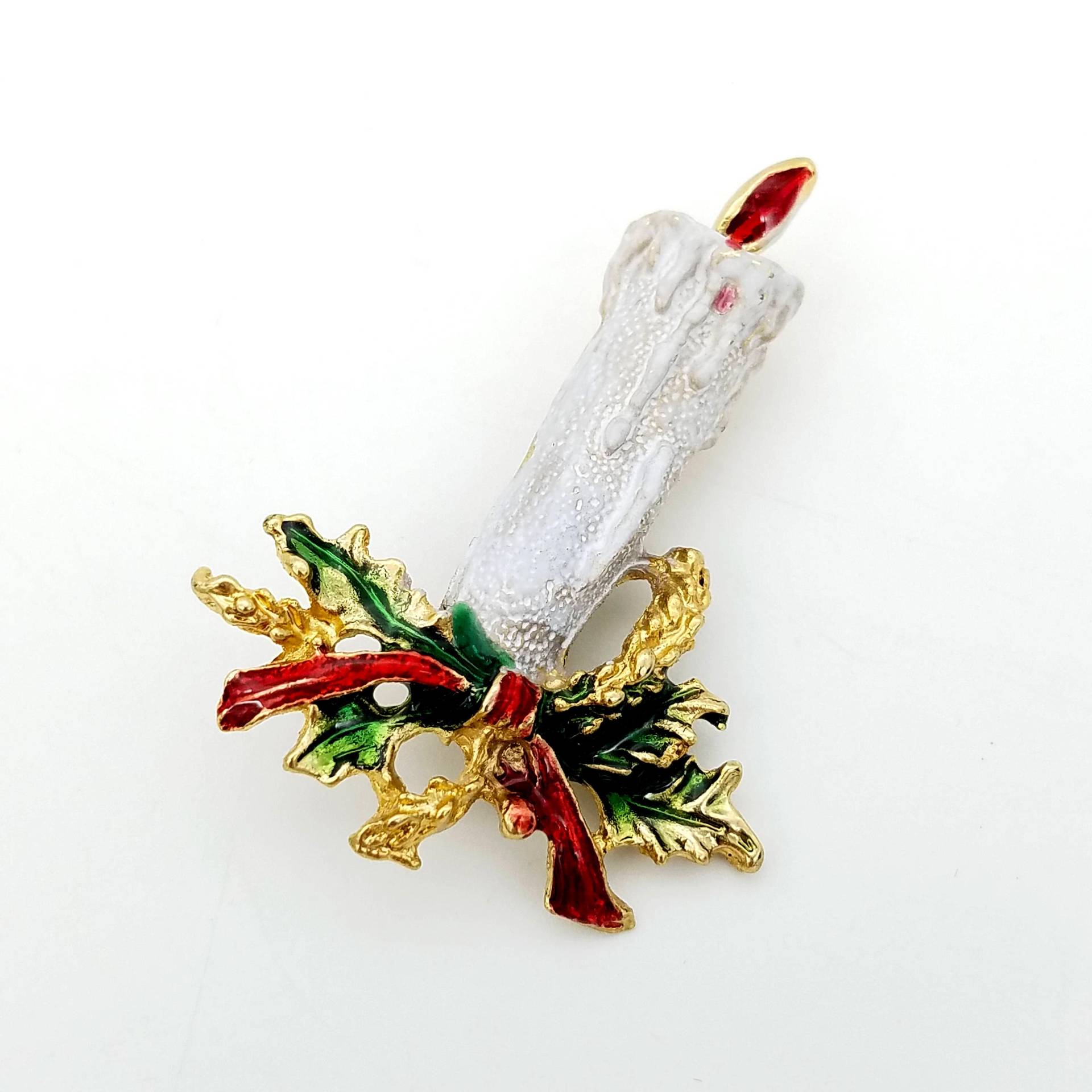 Vintage Weihnachtskerzen-Brosche Mit Ilexblättern Und Roter Emaille Schleife Vintage Weihnachtskerzen-Brosche Mit Ilexblättern Und Roter Emaille Schleife von ThingsGrandmaKept