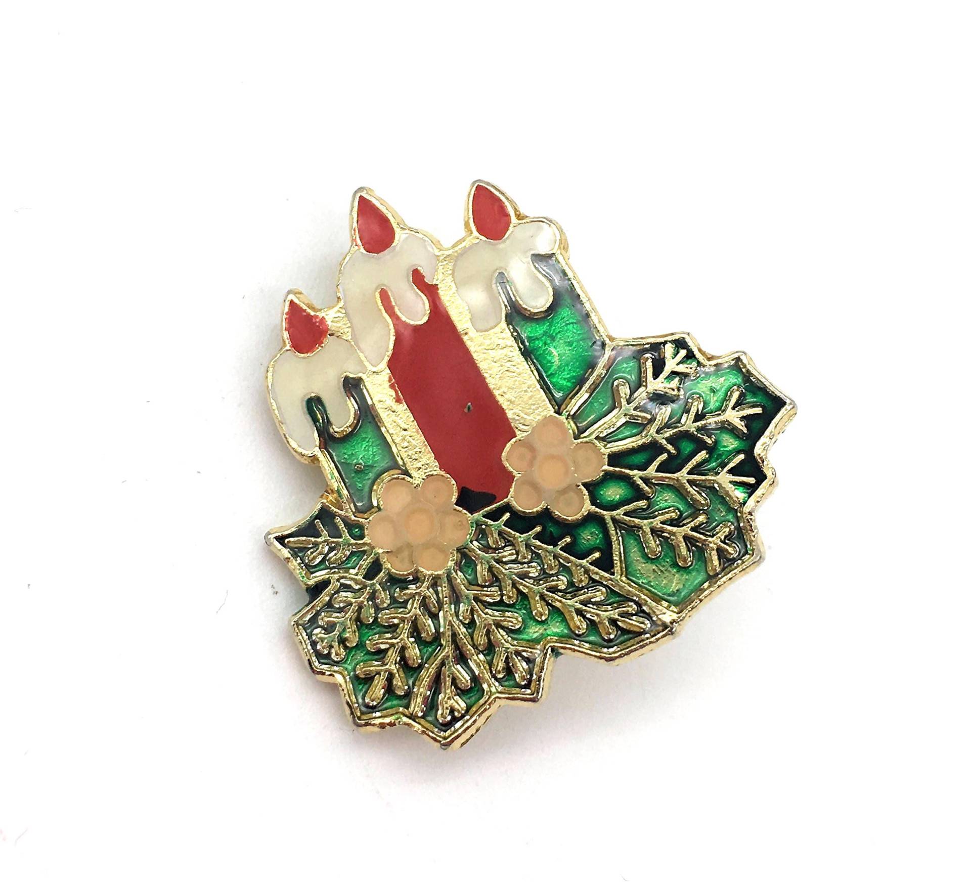 Vintage Weihnachtskerzenbrosche, Rot, Grün & Gold Vintage Weihnachtskerzenbrosche, Rot, Grün & Gold von ThingsGrandmaKept