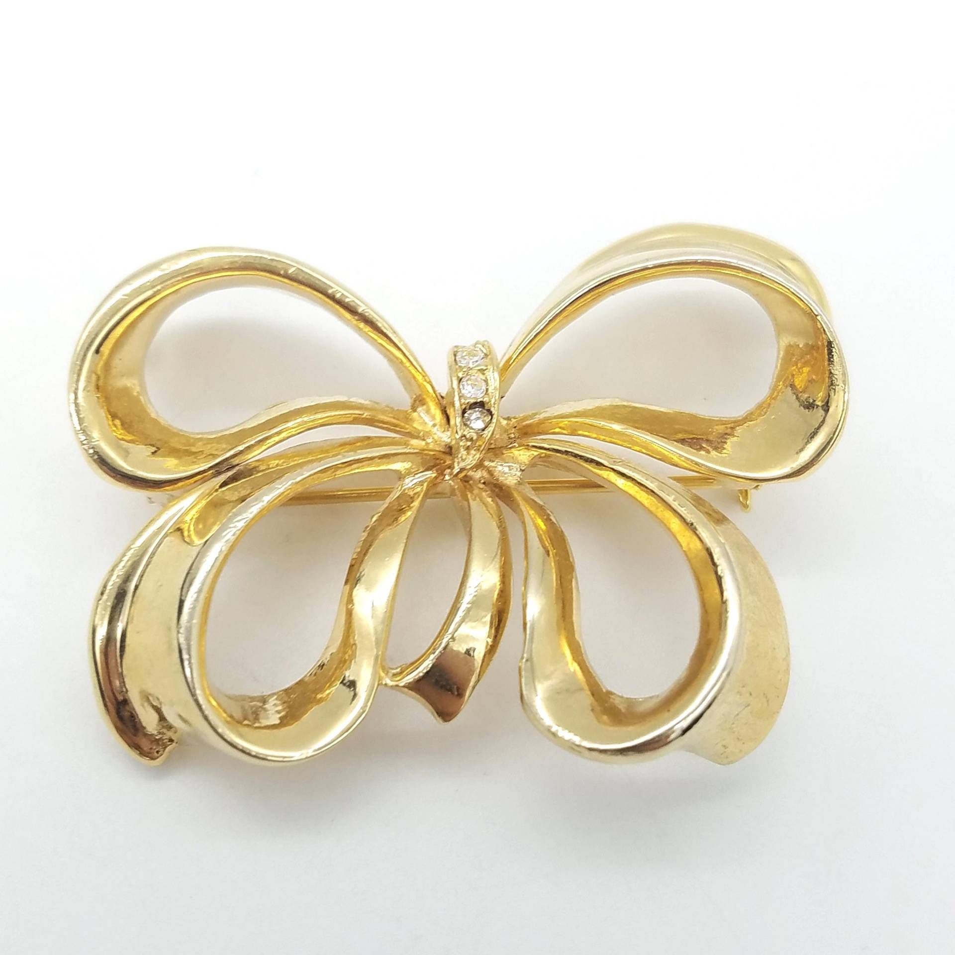 Weinlese-Gold-Ton-Brosche Mit Rhinestone-Mittelakzent Weinlese-Gold-Ton-Brosche Mit Rhinestone-Mittelakzent von ThingsGrandmaKept