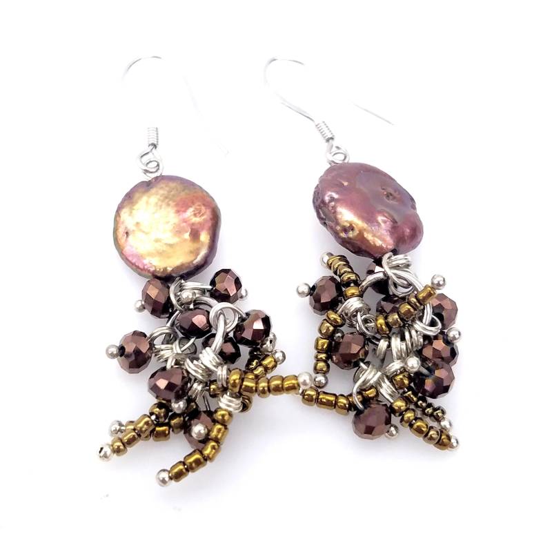 sterling Silber & Kupfer Disk Perle Perlen Fishhook Baumeln Ohrringe von ThingsGrandmaKept
