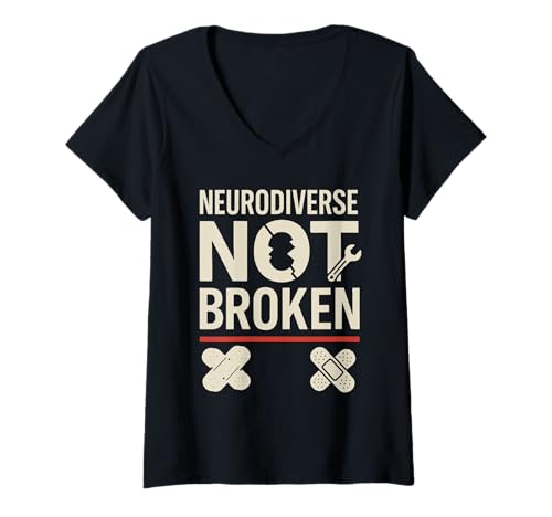 Damen Legasthenie Bewusstsein Neurodiverse Pride Learning Difference T-Shirt mit V-Ausschnitt von Think Outside the Page Neurodiverse Support Gift