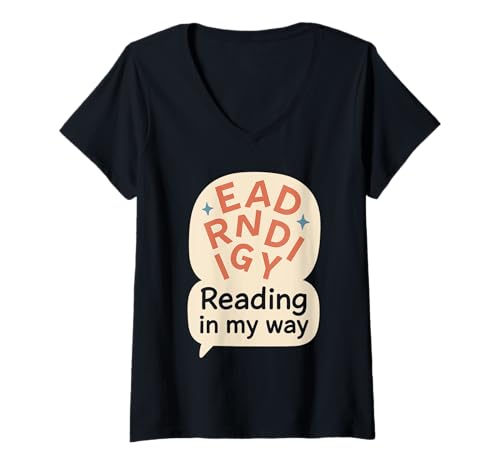 Damen Legasthenie Bewusstsein Neurodiverse Pride Learning Difference T-Shirt mit V-Ausschnitt von Think Outside the Page Neurodiverse Support Gift