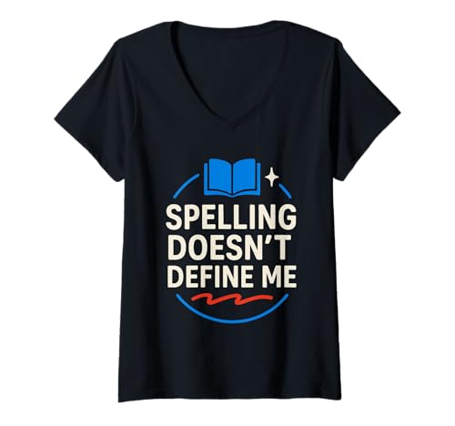 Damen Legasthenie Bewusstsein Neurodiverse Pride Learning Difference T-Shirt mit V-Ausschnitt von Think Outside the Page Neurodiverse Support Gift
