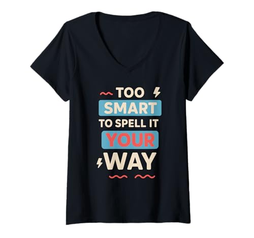 Damen Legasthenie Bewusstsein Neurodiverse Pride Learning Difference T-Shirt mit V-Ausschnitt von Think Outside the Page Neurodiverse Support Gift
