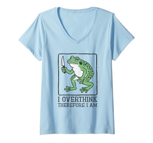 Damen Ich überdenke, Also Bin ich EIN lustiger existenzieller Frosch T-Shirt mit V-Ausschnitt Damen Ich überdenke, Also Bin ich EIN lustiger existenzieller Frosch T-Shirt mit V-Ausschnitt von ThinkFrog