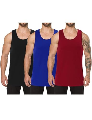 Herren Tank Top Sport Sommer Tanktop Schnelltrocknendes Muskelshirt Achselshirts Ärmelloses Fitness Shirt(B-Schwarz/Rot/Blau,S) von ThinkSTEM