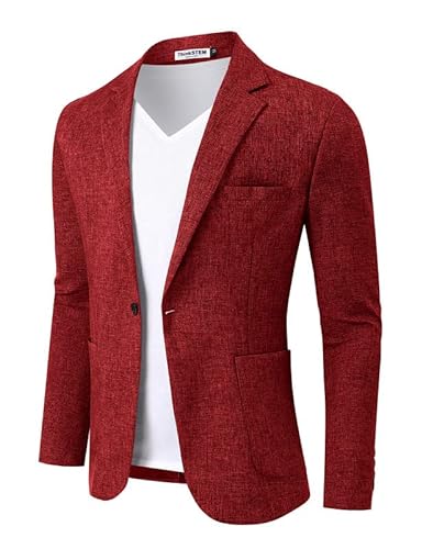 ThinkSTEM Herren Blazer Jackett Sportlich Anzüge Blazer Jackett Lässige Anzugjacke Weinrot S von ThinkSTEM