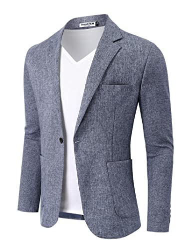 ThinkSTEM Herren Blazer Slim Fit Jackett Modern Sakko Sportlich Modern Freizeit Anzugjacke Blau S von ThinkSTEM