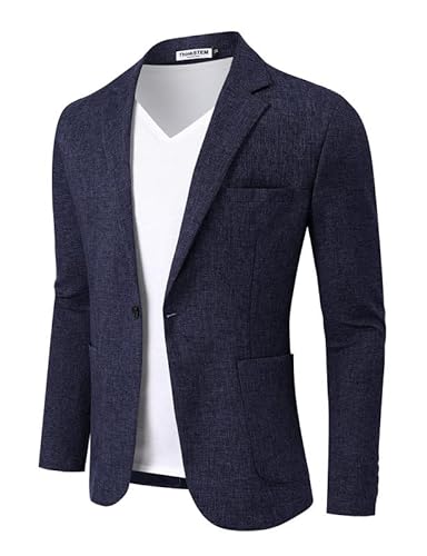 ThinkSTEM Herren Sakko Sportlich Slim Fit Männer Blazer Modern Freizeit Jackett Leichte Anzugjacke Navy Blau S von ThinkSTEM