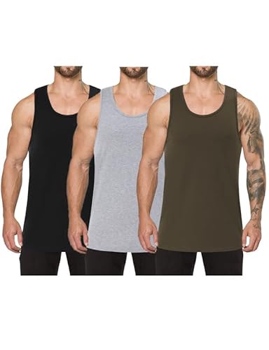 Herren Tank Top Sport Sommer Tanktop Schnelltrocknendes Muskelshirt Achselshirts Ärmelloses Fitness Shirt(B-Schwarz/Grau/Grün,M) von ThinkSTEM