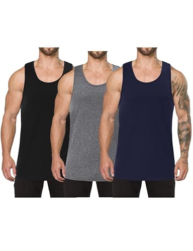 Herren Tank Top Sport Sommer Tanktop Schnelltrocknendes Muskelshirt Achselshirts Ärmelloses Fitness Shirt(B-Schwarz/Marineblau/Grau,S) von ThinkSTEM