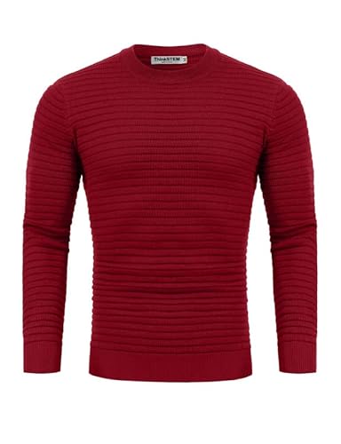 ThinkSTEM Herren Rollkragen Pullover Sweater Langarmshirt Feinstrick Rollkragen Freizeit Slim fit Basic Männer Pullover Weinrot L von ThinkSTEM