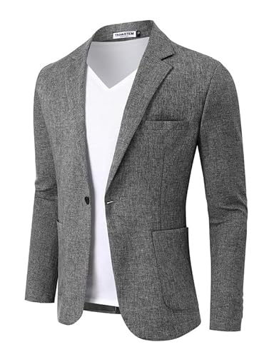 ThinkSTEM Herren Sakko Slim Fit Sportlich Männer Blazer EIN Knopf Jackett Freizeit Anzugjacke Grau XXL von ThinkSTEM