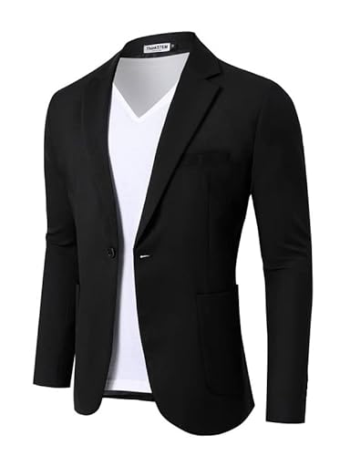 ThinkSTEM Herren Sakko Slim Fit Modern Blazer Männer Sportlich Jackett Freizeit Schwarz L von ThinkSTEM