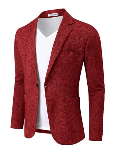 ThinkSTEM Sakko Herren Sportlich Modern Blazer Slim Fit Modern Freizeit Anzugjacke EIN Knopf Weinrot L von ThinkSTEM