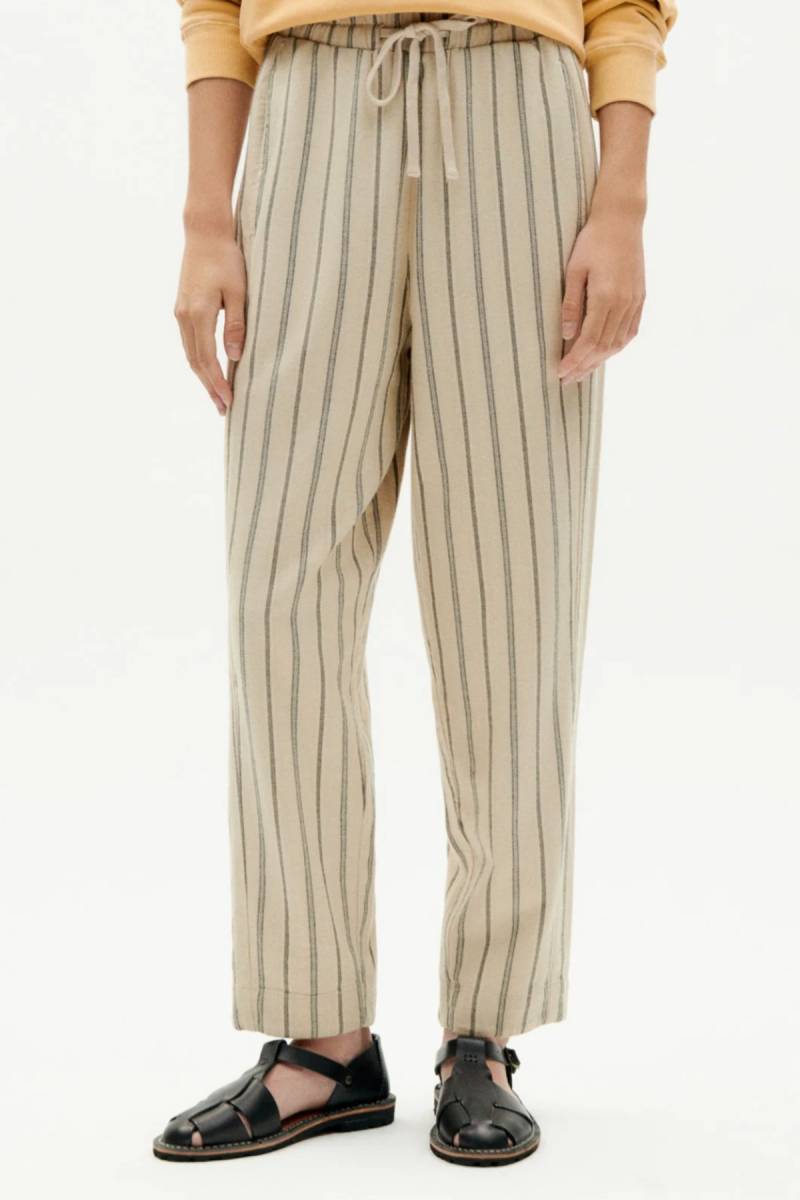 Hose Esther Fog Canvas Stripes Beige von Thinking MU