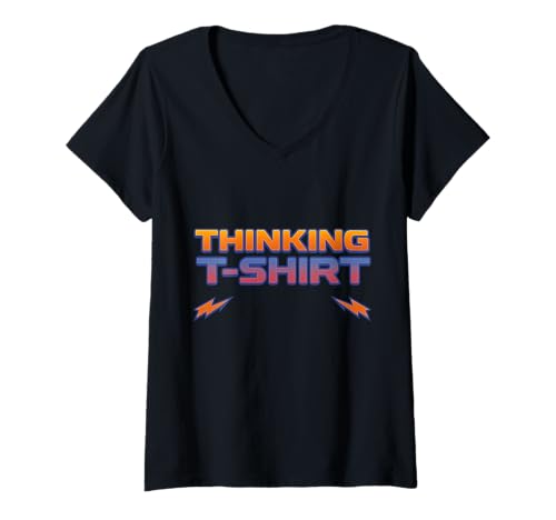 Damen Thinking T-Shirt Retro Design mit Blitzbolzen T-Shirt mit V-Ausschnitt von Thinking T-Shirt Company