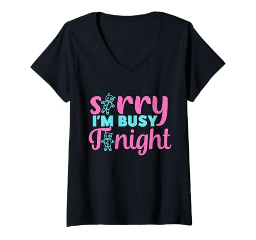 Damen Sorry I'm Busy Tonight Voodoo-Puppenshirt Damen Herren Halloween T-Shirt mit V-Ausschnitt von Thinking of You Voodoo Doll Shirt Tshirt Apparel
