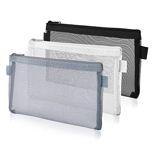 Thinp 3 Stück Transparente Federmäppchen Nylon-Netzstoff Zip Mesh Reißverschluss Beutel Stifteetui Clear Exam Pencil Pouch Tragbares Schreibwarenetui für Schule Bürobedarf Kosmetik Aufbewahrungsbeutel von Thinp