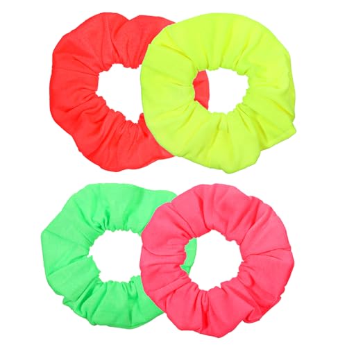 Thinp 4 Stück Neon Haargummi Scrunchie,Dickes Satin Haar Scrunchies,Bunte Elastischer Haarbänder,Haargumm Neon Gelb Grün,Scrunchies Seide,Pferdeschwanz-Haargummis für Frauen Mädchen 80er Party Outfit von Thinp