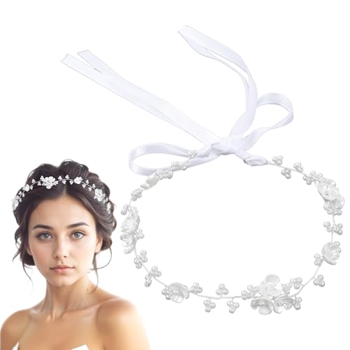 Thinp Braut Haarschmuck Diadem,Haarreifen Blumenmädchen,Prinzessin Blumenkranz Haare,Weiß Perle Haarreife Kopfbedeckung,Haarreifen Mädchen Blumenmädchen,für Mädchen Braut Brautjungfer Blumenmädche von Thinp