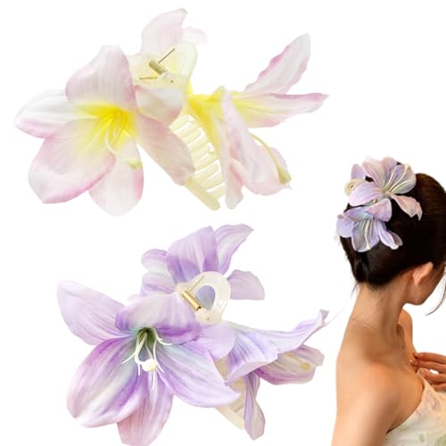 Haarklammern mit hawaiianischen Blumen, Y2K, Glitzer, Schmetterling, Kopfschmuck, Haarschmuck für Damen, violette Orchidee, Haarspangen für dickes Haar, 2 Stück von Thinslimer
