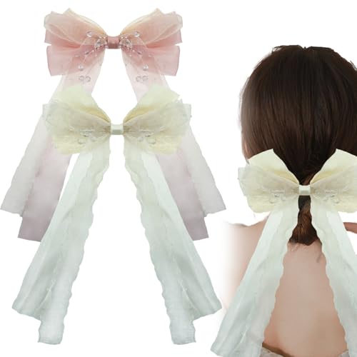 Haarspangen mit französischer Schleife für Frauen und Mädchen, übergroße lange Schwanzschleifen, Haarschmuck, Junggesellinnenabschied, Hochzeitsdekorationen, 2 Stück Haarspangen mit französischer Schleife für Frauen und Mädchen, übergroße lange Schwanzschleifen, Haarschmuck, Junggesellinnenabschied, Hochzeitsdekorationen, 2 Stück von Thinslimer