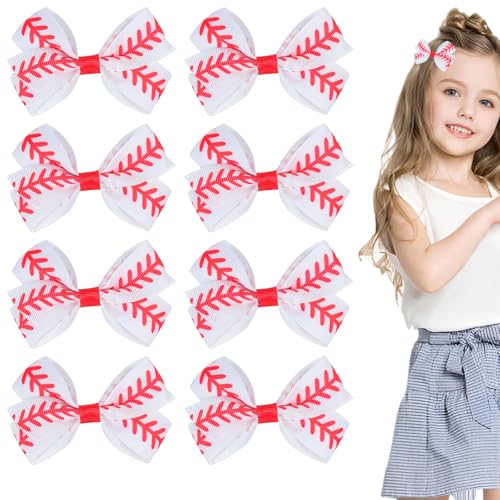 Softball-Schleifen für Damen, Baseball-Haarschleifen für Mädchen, Baseball-Schleifen, Haarspangen für Mädchen, Softball-Haarschmuck, 8 Stück Softball-Schleifen für Damen, Baseball-Haarschleifen für Mädchen, Baseball-Schleifen, Haarspangen für Mädchen, Softball-Haarschmuck, 8 Stück von Thinslimer
