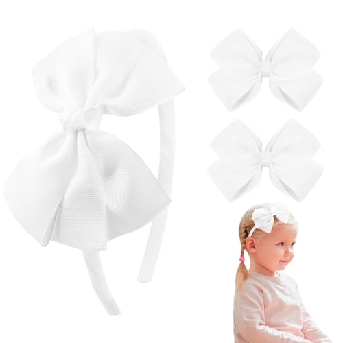 Thinslimer 3 Stück Stirnband mit Clips Set Uniform Haarschmuck Schleife Stirnbänder für Mädchen Weiß Stirnband für Frauen von Thinslimer