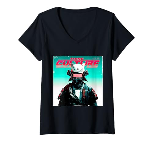 Damen Cyberpunk-Laser-Samurai T-Shirt mit V-Ausschnitt Damen Cyberpunk-Laser-Samurai T-Shirt mit V-Ausschnitt von Third Culture