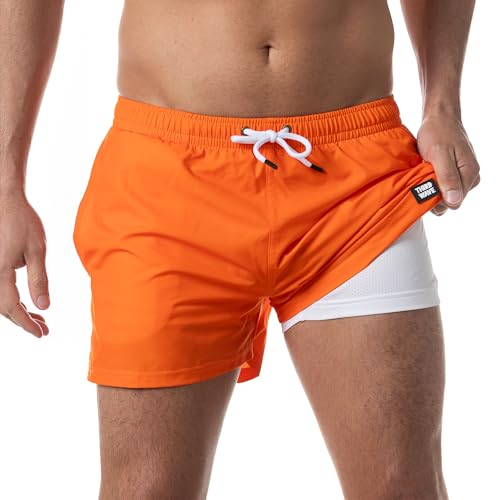 Third Wave Badehose für Herren mit Kompressionsfutter und 7,6 cm Schrittlänge – Premium-Badeshorts und Badeanzug zum Schwimmen, Orange/Abendrot im Zickzackmuster (Sunset Chevron), XS von Third Wave