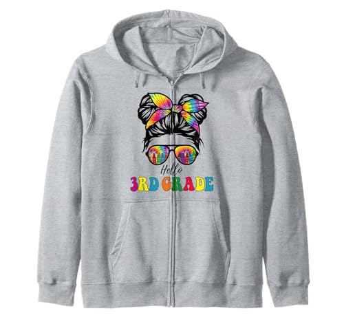 Hallo, 3. Klasse, Batik-Design, Messy Bun Girl Back to School Kid Kapuzenjacke von Third grade Youths Girls First Day of School Tees