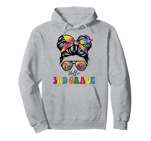 Hallo, 3. Klasse, Batik-Design, Messy Bun Girl Back to School Kid Pullover Hoodie von Third grade Youths Girls First Day of School Tees